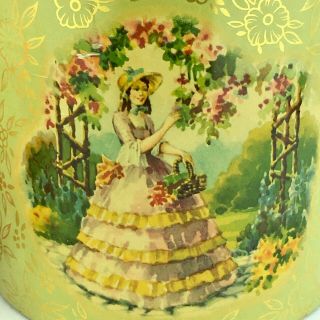 Vintage Crinoline Lady Biscuit Tin Floral Made In England 5.  5 " Cookies Candy