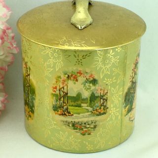 Vintage Crinoline Lady Biscuit Tin Floral Made in England 5.  5 