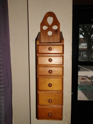 Vintage Wood Wall Spice Box 6 Drawer Hang Or Counter Top