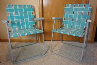 Vintage Aluminium Folding Lawn Chairs Turquoise Aqua Webbing