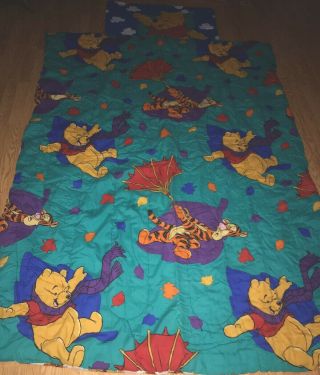 Vintage Winnie The Pooh Tigger Piglet Comforter Twin Pillowcase Fall Leaves