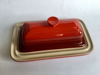 Le Creuset Red Ceramic Stoneware Butter Dish W/ Lid Stick Size