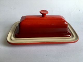 Le Creuset Red Ceramic Stoneware Butter Dish W/ Lid Stick Size 2