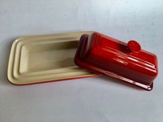 Le Creuset Red Ceramic Stoneware Butter Dish W/ Lid Stick Size 3