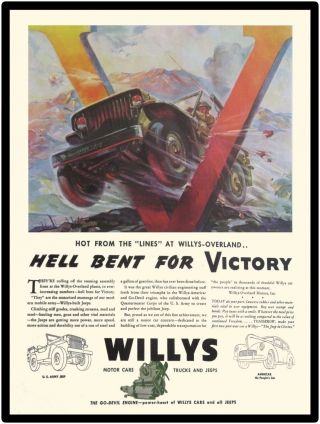 1945 Willys Jeep 9 " X 12 " Metal Sign: Hell Bent For Victory - Ww 2