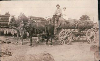 Postcard Horses & Wagon With Man & Woman Real Photo Picture Postcard Rppc - 14 - 1