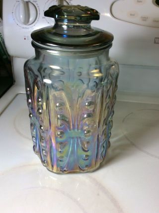 Vintage L.  E.  Smith Imperial Atterbury Scroll Iridescent Glass Canister.