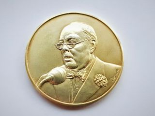 Vintage Sterling Silver Gold 24ct Plate Medal Winston Churchill