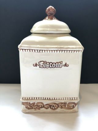 Nonni’s Biscotti Canister In Off - White And Brown •