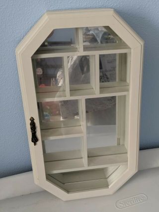 Wall Curio Cabinet White Wood Glass Door 16x9 Shabby Chic Display Case