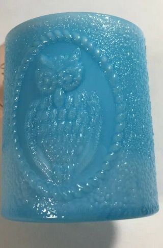 Owl Design Blue Milk Glass Sugar Shaker,  Salt & Pepper And Toothpick Holder Love 2