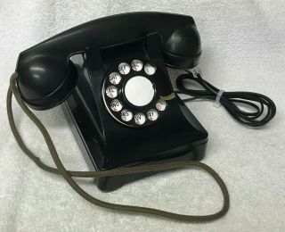 Vintage 1940s Western Electric Black 302e 6 - 46 Rotary Dial Desktop Telephone