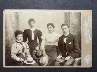 Victorian Photo: Cabinet Card: Elegant Young Man Ladies: Watch Cap: Blackpool