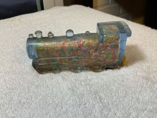 Vintage Glass Train Engine Candy Container With Tin Slide Closure Full