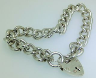 Heavy Vintage 925 Sterling Silver 8 " Curb Charm Bracelet Heart Padlock Clasp