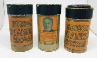 3 Edison Blue Amberol Theodore Roosevelt Cylinder Records Complete Series,  2 Lid