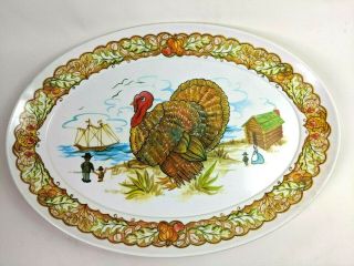 Vintage Brookspark Melamine Platter Plate Tray Thanksgiving Fall Turkey Pilgrims