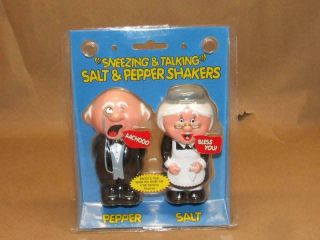 1994 Gag Sneezing & Talking Salt & Pepper Shakers Old Man Woman Package
