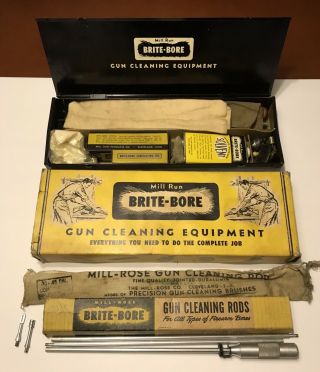 Vintage Mill Run Rose Brite Bore Gun Cleaning Equipment Kit Rods Metal