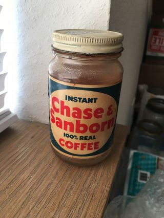Vintage Chase & Sanborn Coffee Jar Instant Lid Label Anchor Hocking Jar