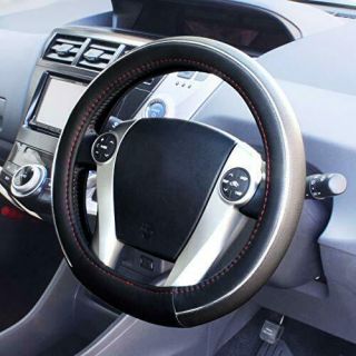 Toyota Prius Aqua Steering Wheel Cover Hybrid Leather Oval Black Japan