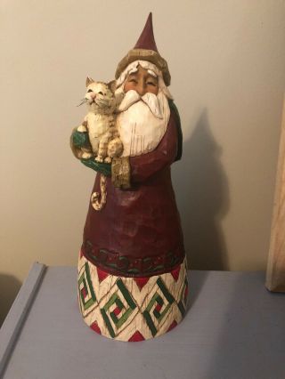 2002 Jim Shore Heartwood Creek Santa With Cat Figurine 105167