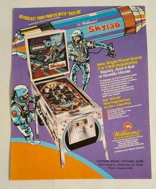 1974 Williams Sky Lab Vintage Pinball Machine Flyer Ad Nos