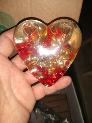Paperweight Floating Heart Beads Clear Plastic Heart Shaped Vintage Office Pen