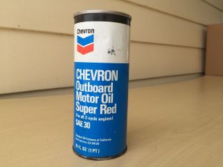 Vintage Chevron " Red " Outboard Motor Oil 16oz Metal Can Full