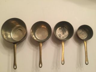 Vintage Copper Measuring Cups,  Set Of 4,  Brass Handle