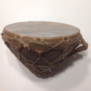 Vintage North African Tribal Drum Animal Hide And Ceramic