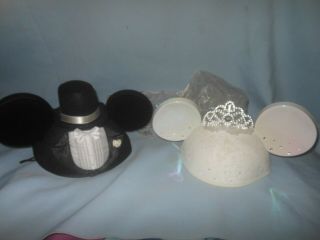 Disney Mickey Minnie Mouse Wedding Groom Bride Ear Hats Veil