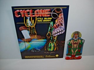 Cyclone Pinball Nos Pinball Flyer Plus Comical Clown Promo Plastic 1988
