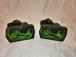 Vintage Rearing Horse Bookends LE Smith Emerald Green Heavy Glass 3