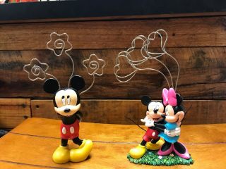 2 - Disney Mickey & Minnie Mouse Wire Picture Photo Note Holders Enesco & Disney