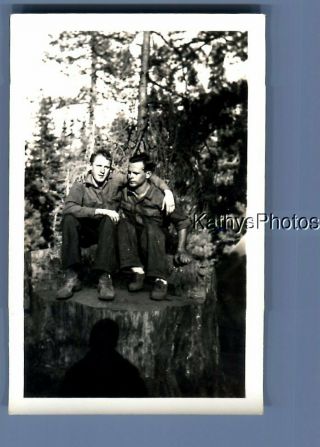 Found B&w Photo D_3356 Men Sitting On Tree Trunk Together