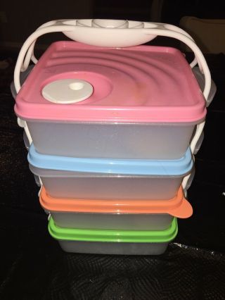 Vintage Picnic Set 4 Tupperware Pastel Bright Sandwich Snack Keepers Containers
