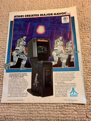 11 - 8 14” Worn Major Havoc Atari Aston Belt Arcade Video Game Ad Flyer