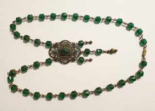 Vintage Art Deco Style Egyptian Scarab Beetle Czech Glass Bead Necklace