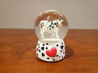 Vintage San Francisco Music Box Company Cow With Heart Musical Snow Globe