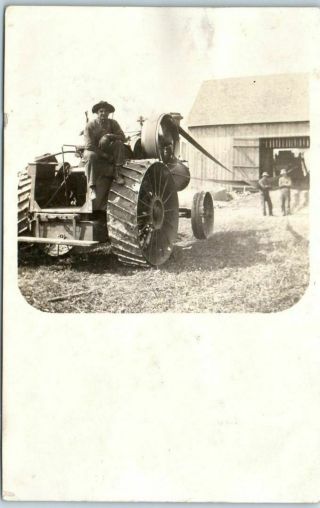 1909 Farming Rppc Real Photo Postcard Steam Tractor W/ Embarrass,  Wis.  Cancel