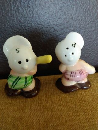 Vintage Japan Ceramic Salt & Pepper Shakers Baby Boys Baseball Players 3 