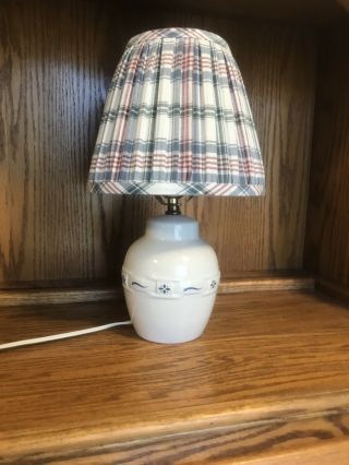 Longaberger Pottery Lamp Classic Blue Woven Traditions W/ Market Day Plaid Shade