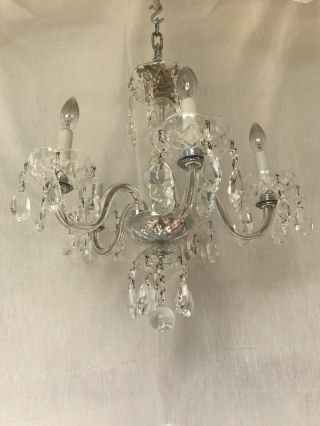 Vintage Crystal Chandelier,  5 Arms With 30 Tear - Drop And 8 Icicles Crystals