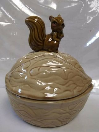 Ceramic Squirrel Walnut Cookie Jar Candy Dish Nut Bowl Canister With Lid