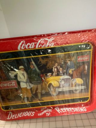 Coca - Cola Serving Tray Metal Sign “touring Car” Vintage Sign Lap Tray
