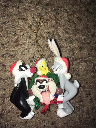 Vintage 90s Looney Tunes Christmas Tree Ornament Bugs Bunny Tweetie Taz Cartoons