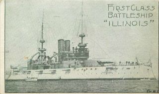 Battleship Illinois C - 1906 Navy Military Great White Fleet Postcard 8496