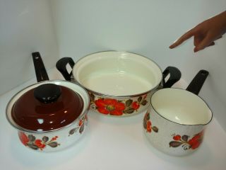 Sanko Ware Show Pans Porcelain Enamel Steel Orange Poppies Vintage Mcm Retro