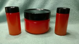 Vintage Anchor Hocking 3 Pc Range Set Retro Red Orange Shakers Utility Jar Box